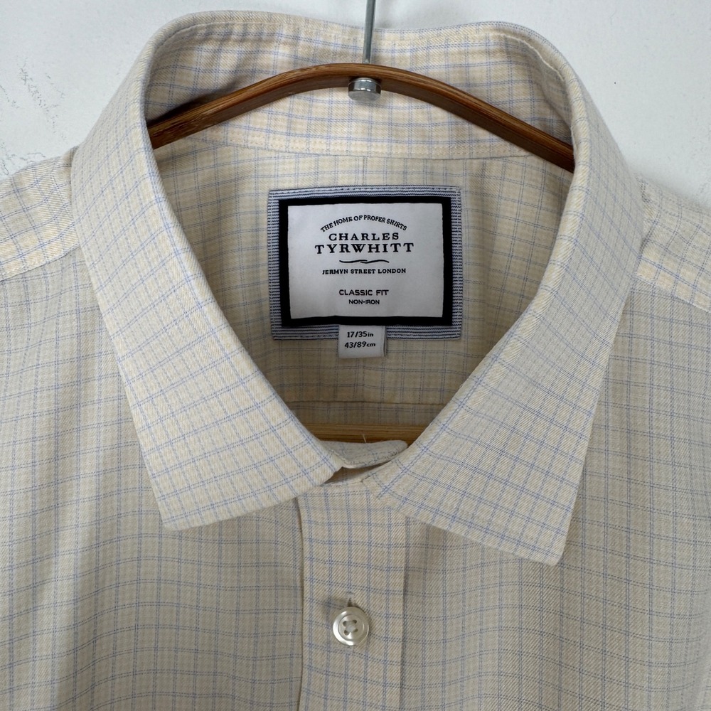 Charles Tyrwhitt Mens Classic Fit Non-Iron Cotton Dress Shirt Cream Blue 17/35